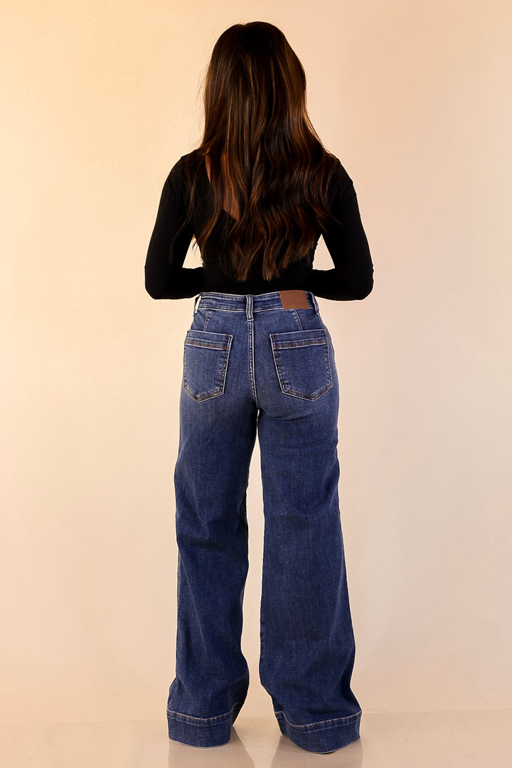 Judy Blue | Tailored Moves Retro Wide Leg Trouser Jean in Dark Wash