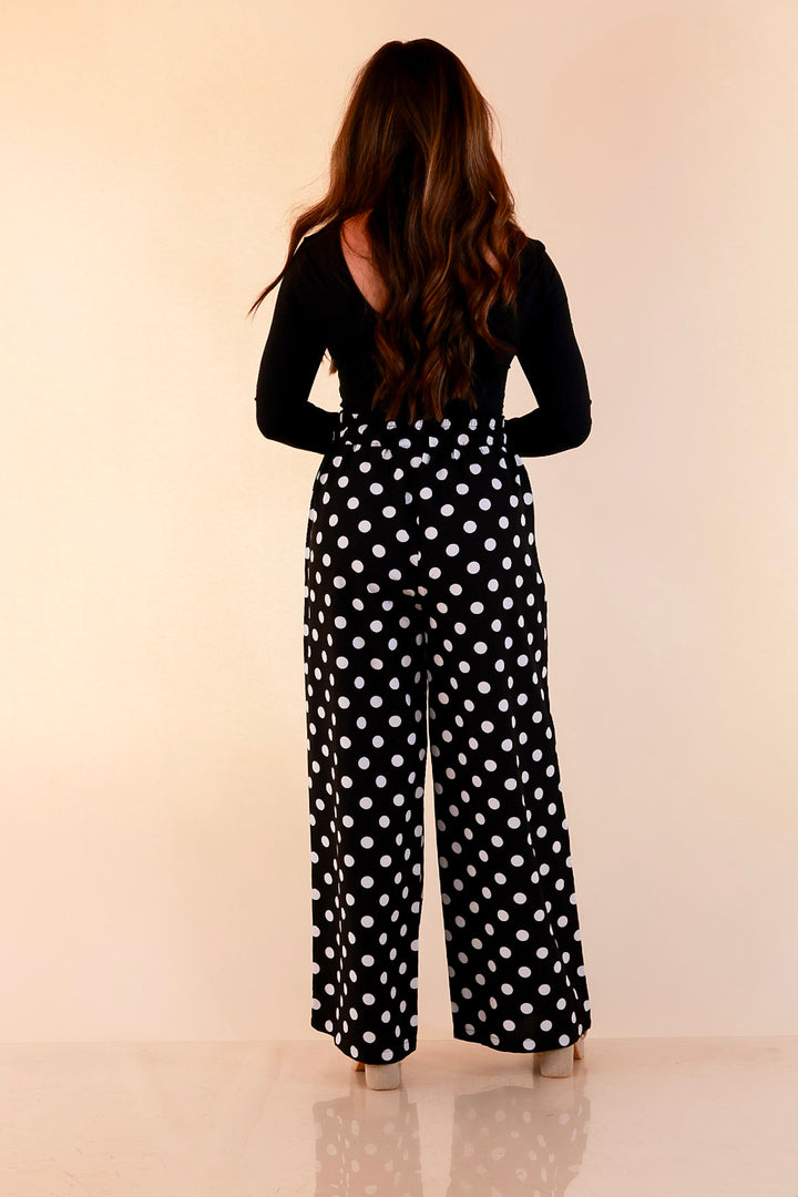 Pairs Well with Others Polka Dot Print Drawstring Pants with Elastic Waistband in Black