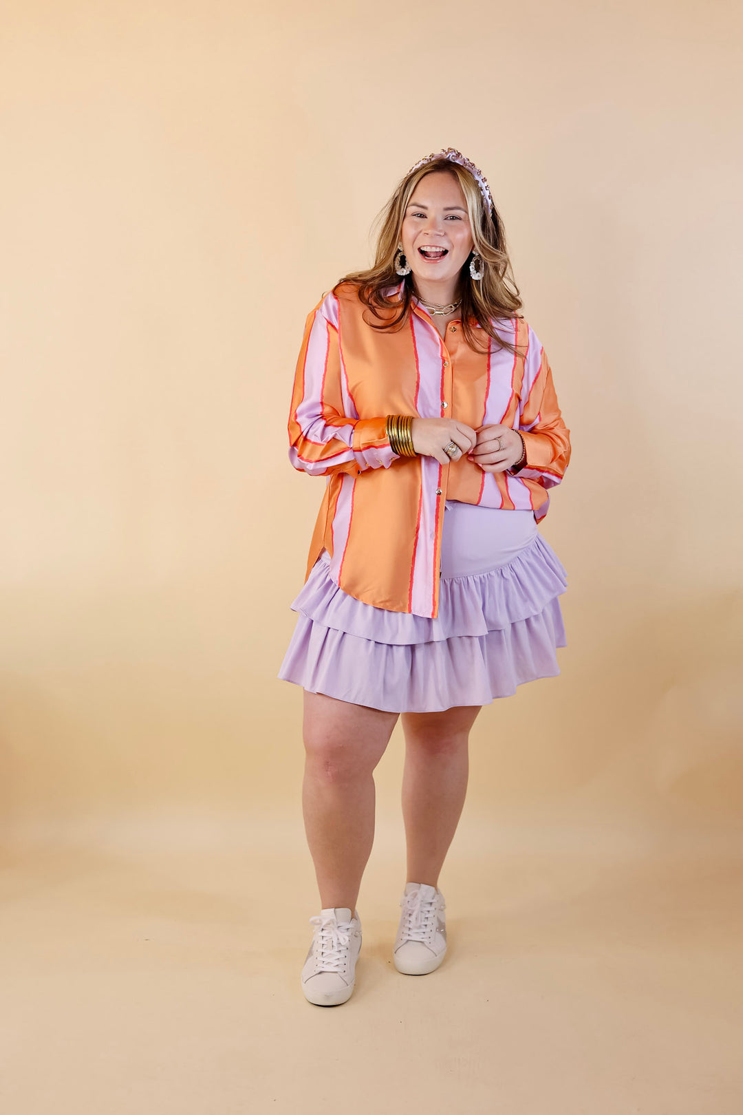 Vibrant Vibes Tiered Skort with Drawstring Waist in Lavender Purple - Giddy Up Glamour Boutique