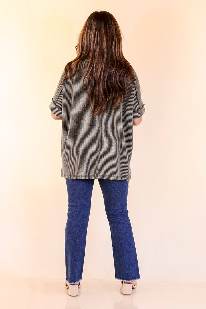 Daily Perfection Scoop Neck Short Sleeve Ribbed Top in Olive Green