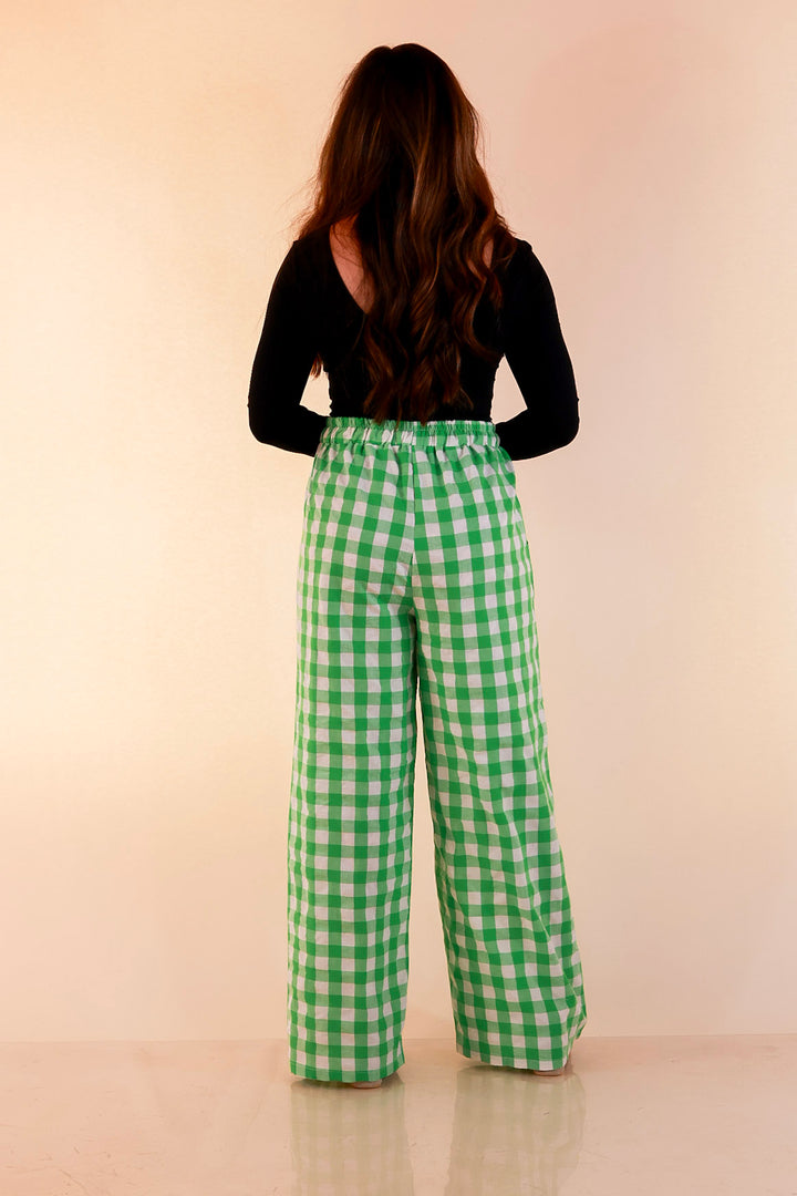 Pairs Well with Others Gingham Print Drawstring Pants with Elastic Waistband in Green