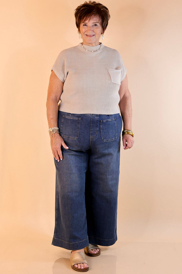 Repeat Worthy Cap Sleeve Cropped Sweater with Front Pocket in Bone Cream