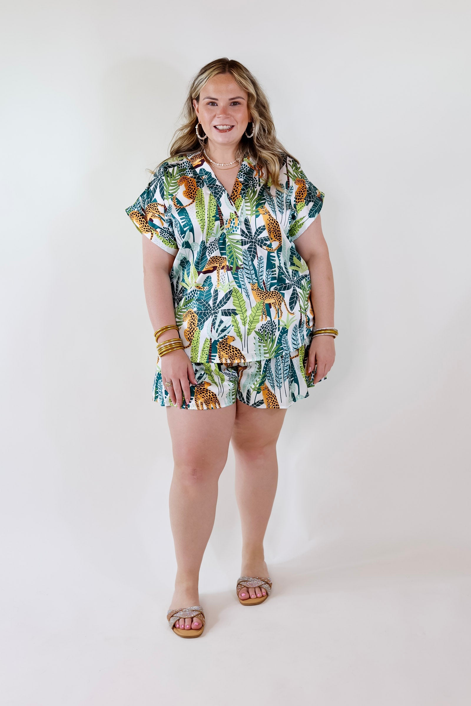 Center of Attention Jungle Print Top in White - Giddy Up Glamour Boutique