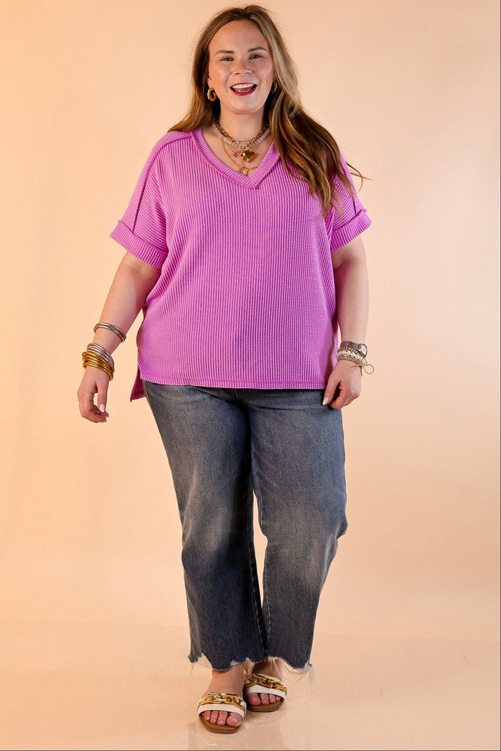 Daily Perfection Short Sleeve V Neck Top in Light Violet Purple