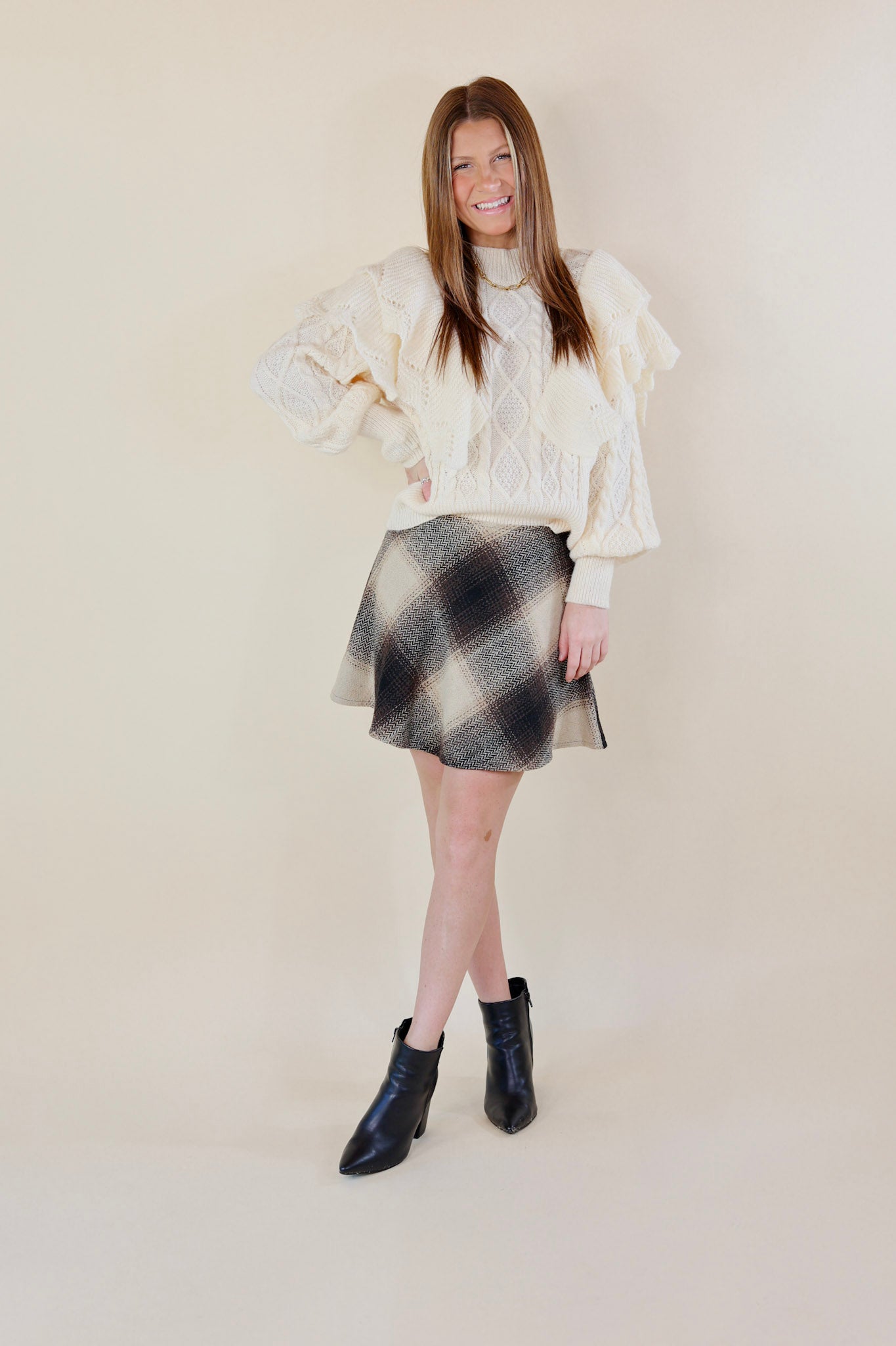 Fireside Talks Plaid Skirt in Black Mix - Giddy Up Glamour Boutique