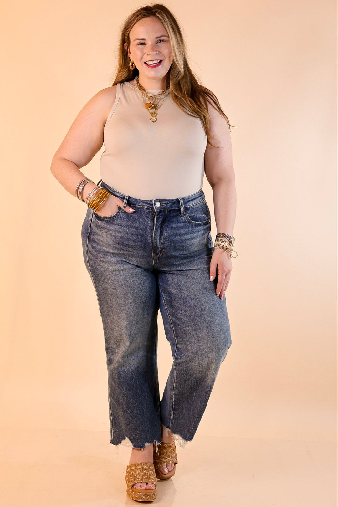 Sunshine State of Mind Tank Top Bodysuit in Beige