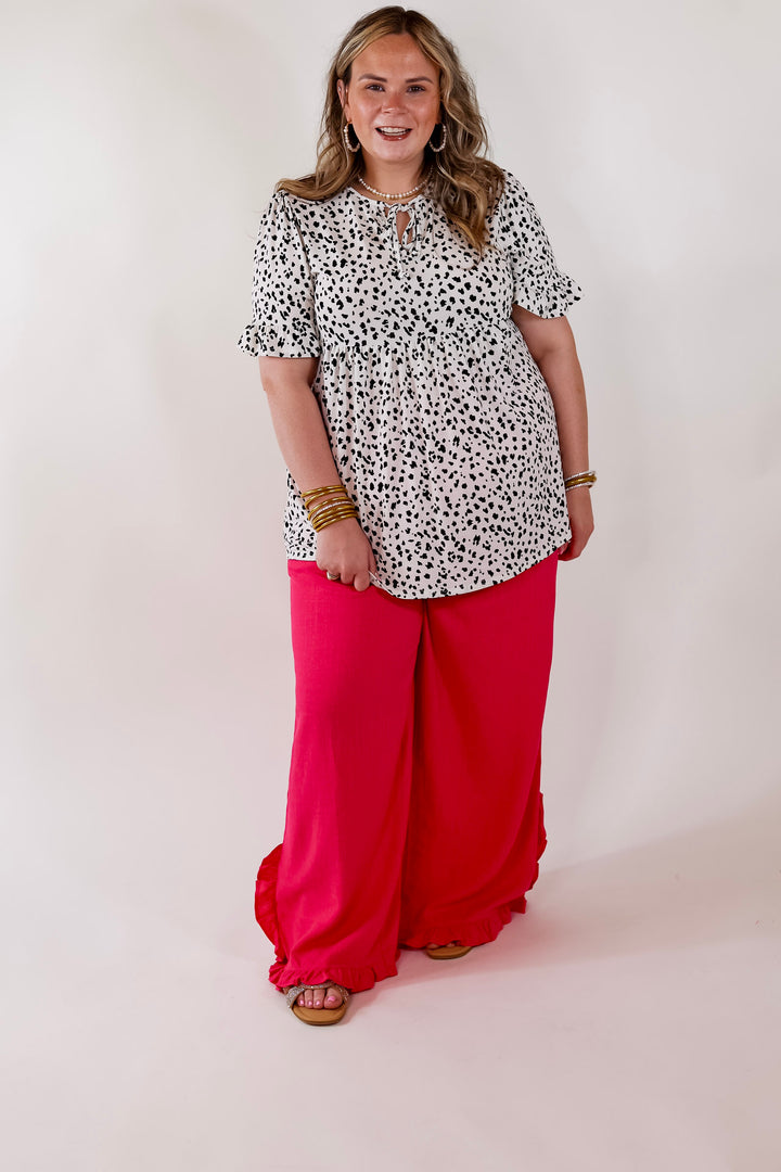 Waiting For A Sign Cheetah Print Babydoll Top with Keyhole and Tie Neckline in Ivory - Giddy Up Glamour Boutique