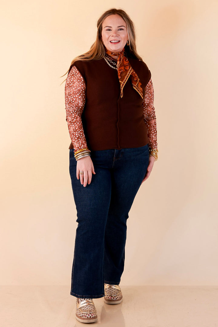 Always a Favorite Crew Neck Front Seam Sweater Knit Top in Chocolate Brown