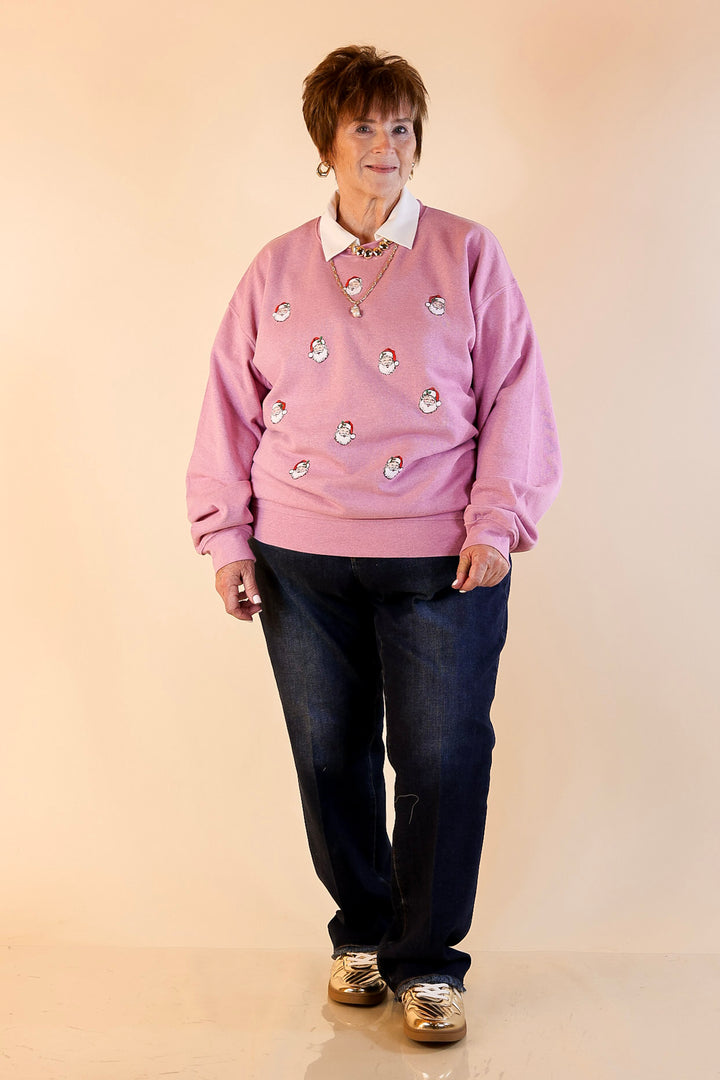 Simply Southern | Peppermint Wishes Santa Graphic Crewneck Sweatshirt in Bubblegum Pink