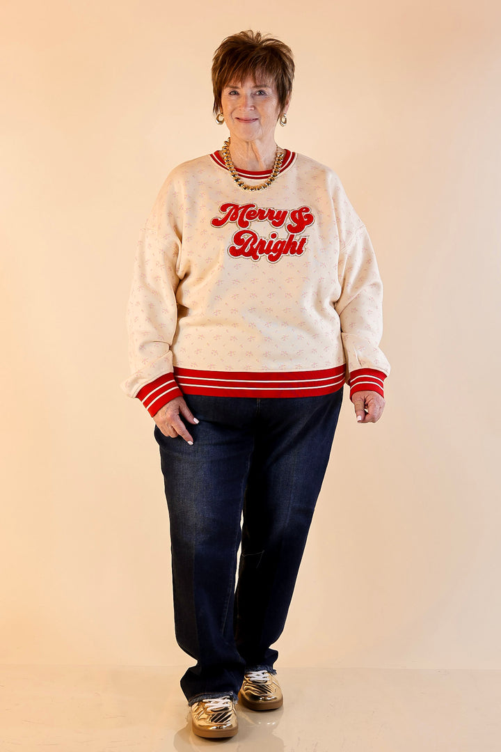 Simply Southern | Holiday Cheer Club Merry & Bright Floral Varsity Sweatshirt in Ivory