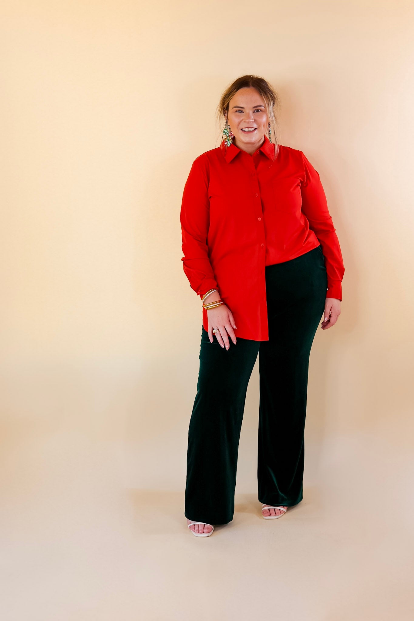 Lyssé | Schiffer Button Down Dress Shirt in Red