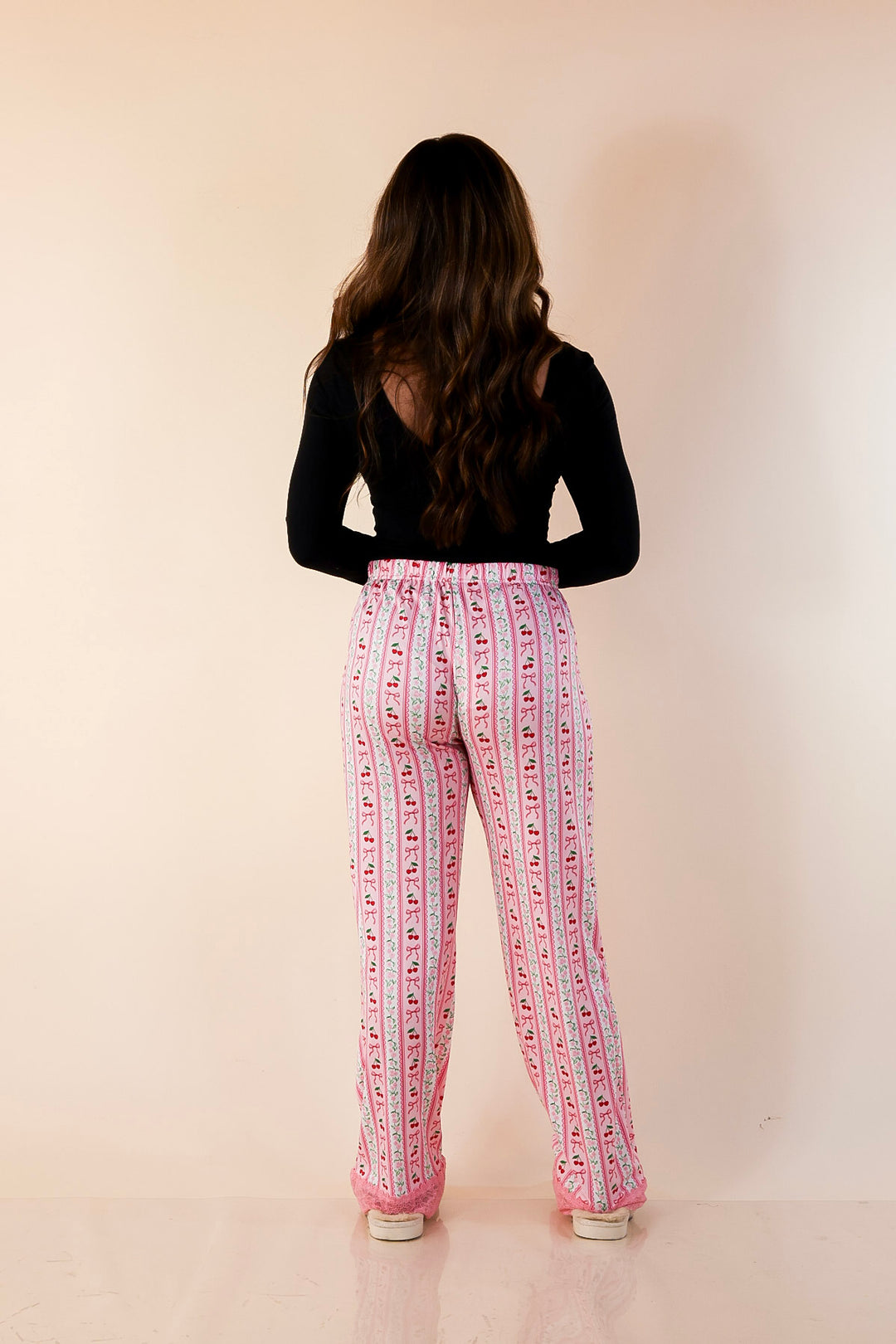 Simply Southern | Snooze in Style Cherry Print Long Pajama Pants Drawstring Waist in Pink