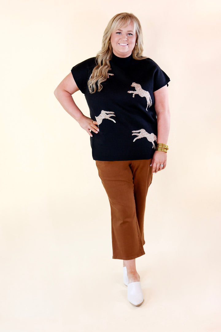 Upscale Charm Cheetah Print Sweater Top in Black - Giddy Up Glamour Boutique