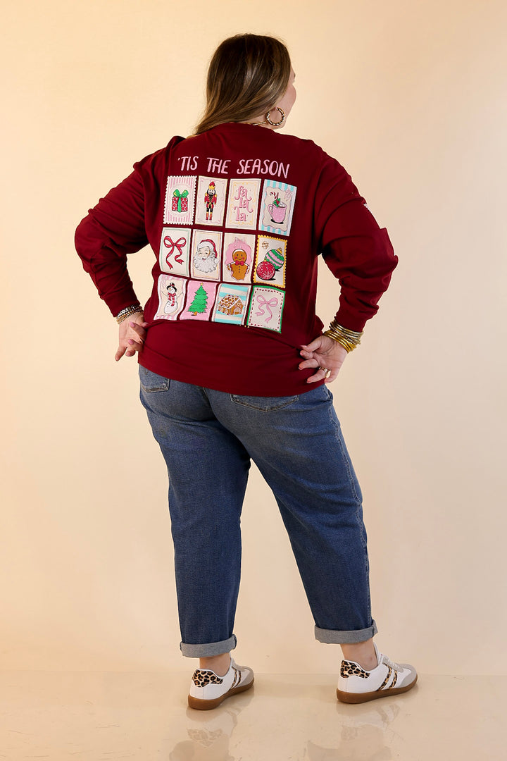 Simply Southern | Merry Mail Holiday Stamps Long Sleeve Graphic T-Shirt in Maroon