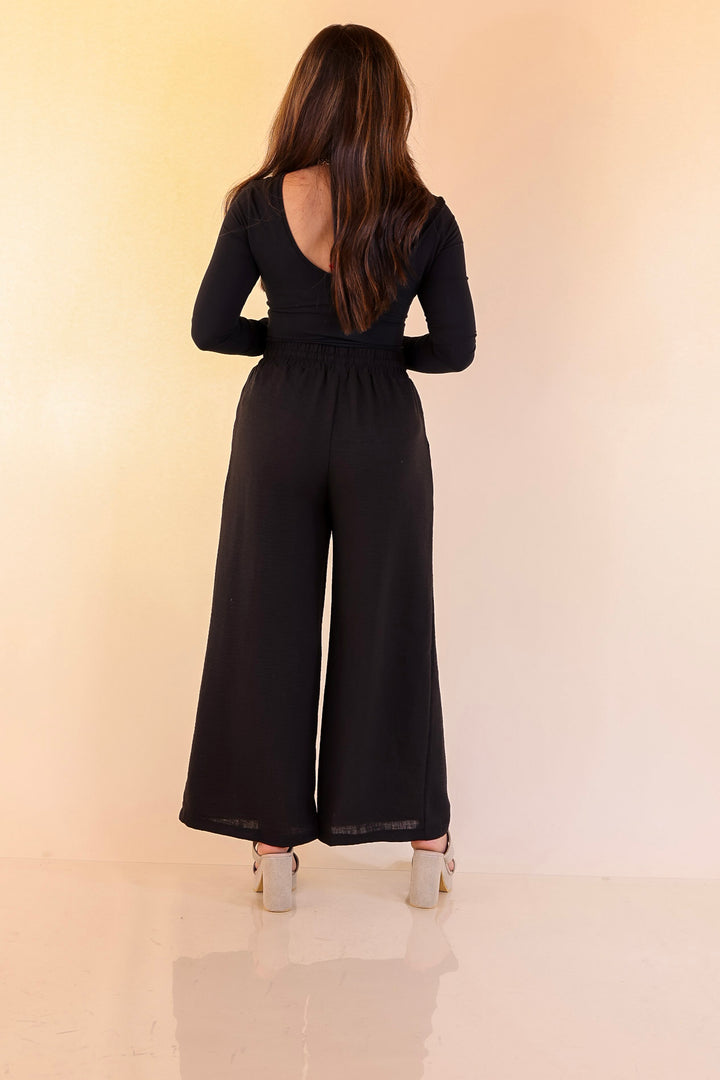 On Repeat Cropped Drawstring Woven Pants in Black