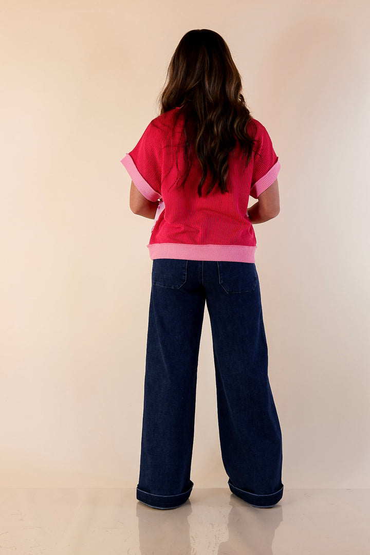 Simply Southern | Styled to a Tee Color Block Patchwork Ribbed Short Sleeve Top in Pink Mix