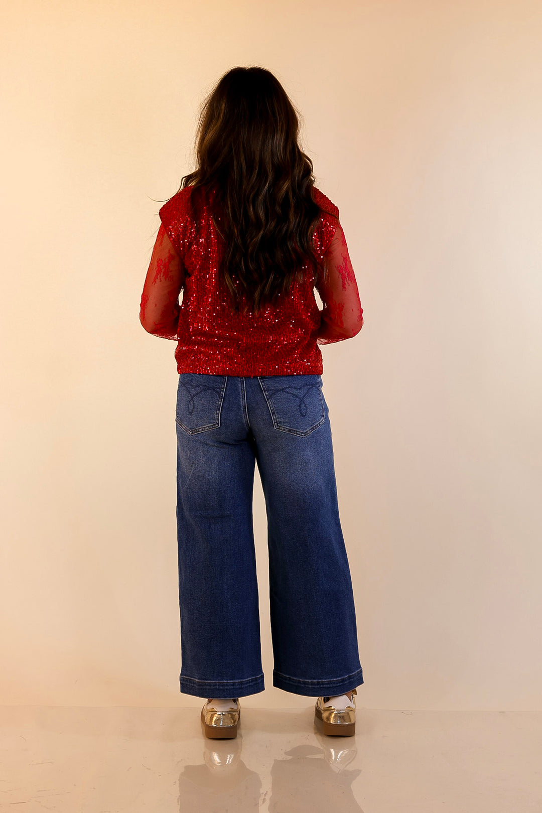 Sequin Sleek Sleeveless Dressy Sequin Top in Red