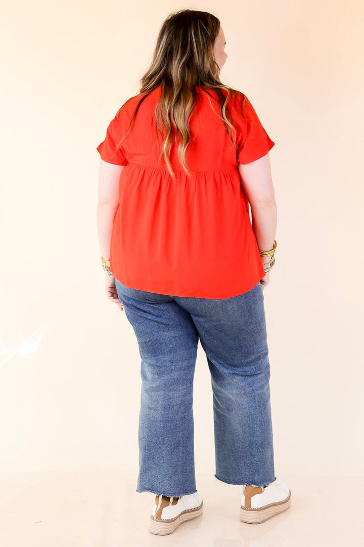 Forgotten Paradise Embroidered Top with Front Tie in Red