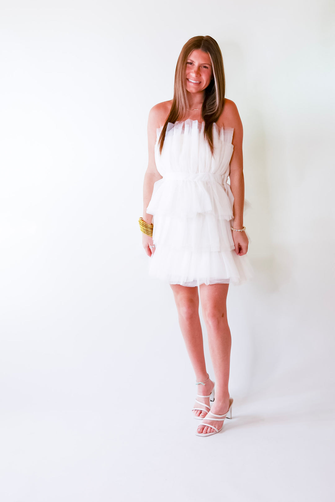 Lovestruck Babe Tulle Strapless Dress in Cream - Giddy Up Glamour Boutique