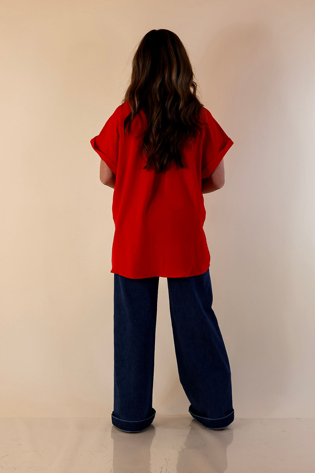 Timeless Appeal Collared Button Up Top in Red