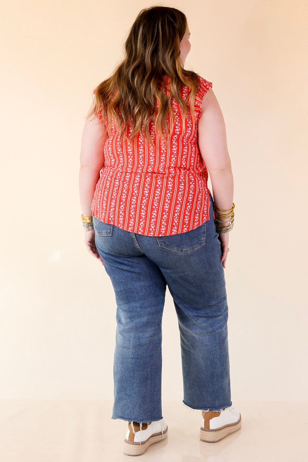 Sweet Reminder Floral and Stripe Print Top with Embroidered Yoke in Red