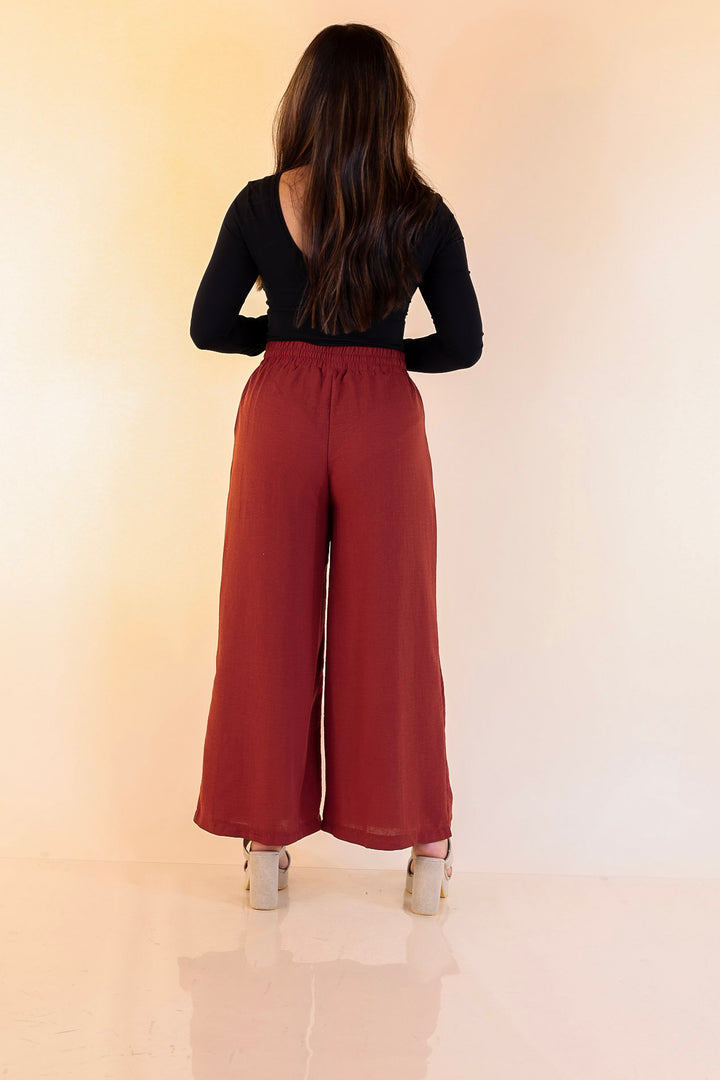On Repeat Cropped Drawstring Woven Pants in Rust Orange