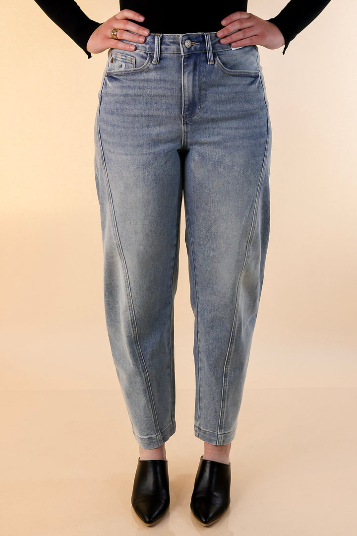 Judy Blue | Hottest Trend Barrel Jean with Side Panel in Medium Wash