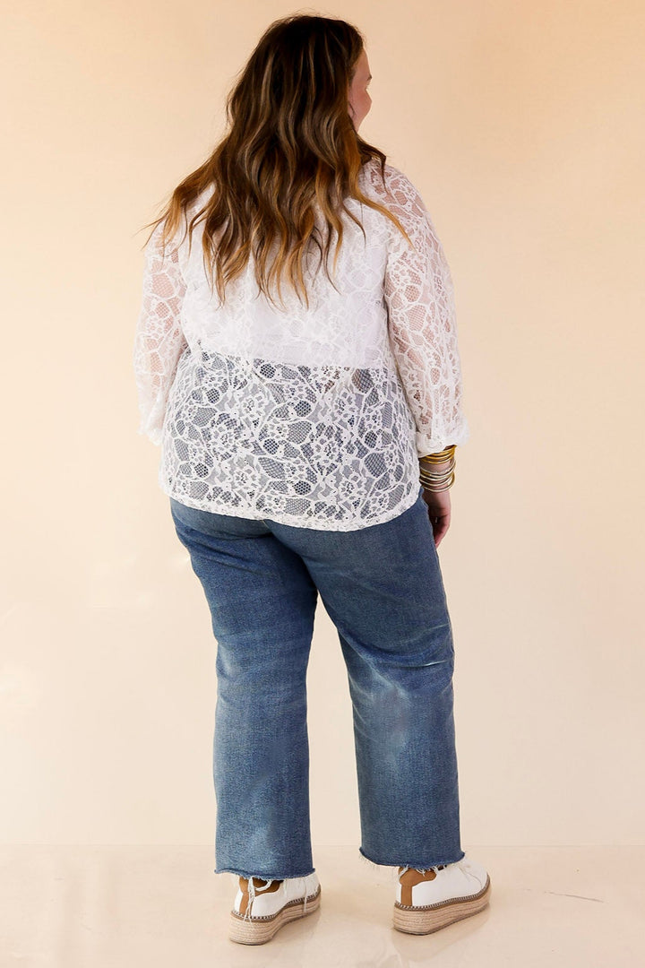 Sheer Chic Collared Button Up Lace Top in White