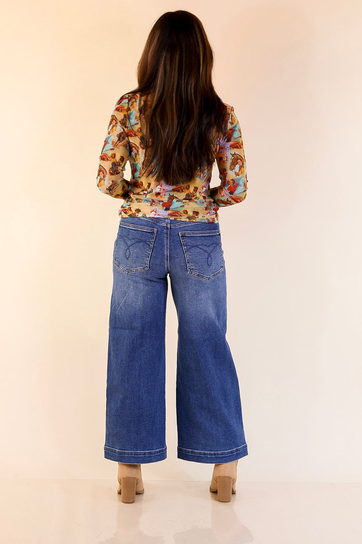 Western Dream Mesh Long Sleeve Top in Vintage Cowgirl Print