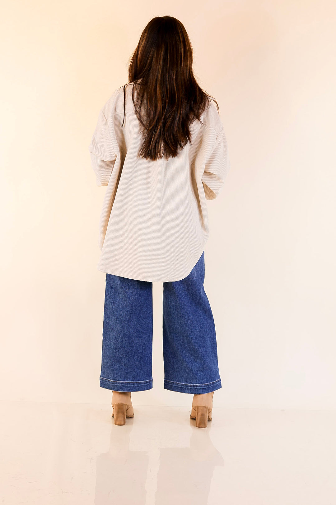 Latte Sips Button Up Corduroy Shacket in Cream