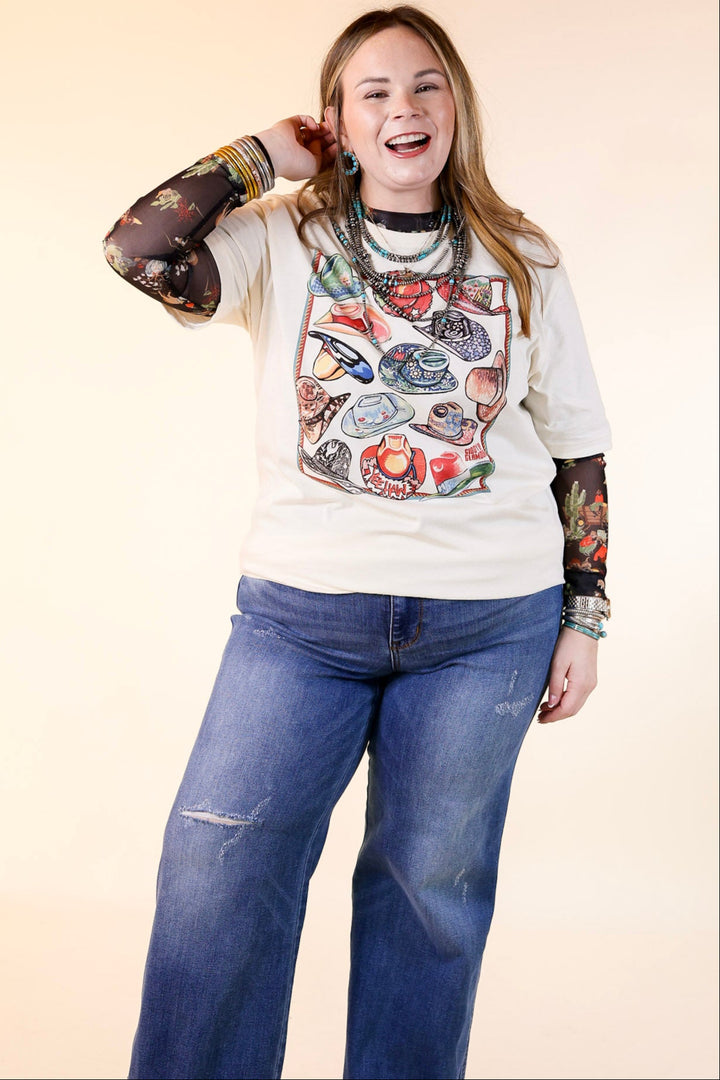 XOXO Art & Co | Ten Gallon Hat Short Sleeve Graphic Tee in Natural Cream