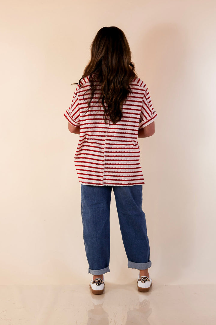 On The Daily Scoop Neck Short Sleeve Textured Top in Red