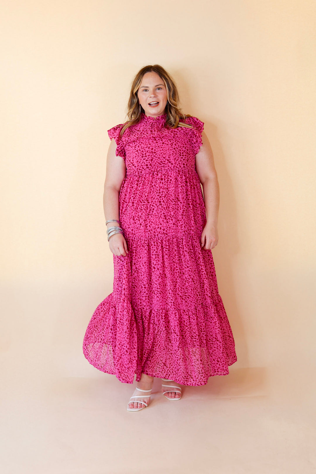 Settle The Score Leopard Print Maxi Dress in Magenta Pink - Giddy Up Glamour Boutique