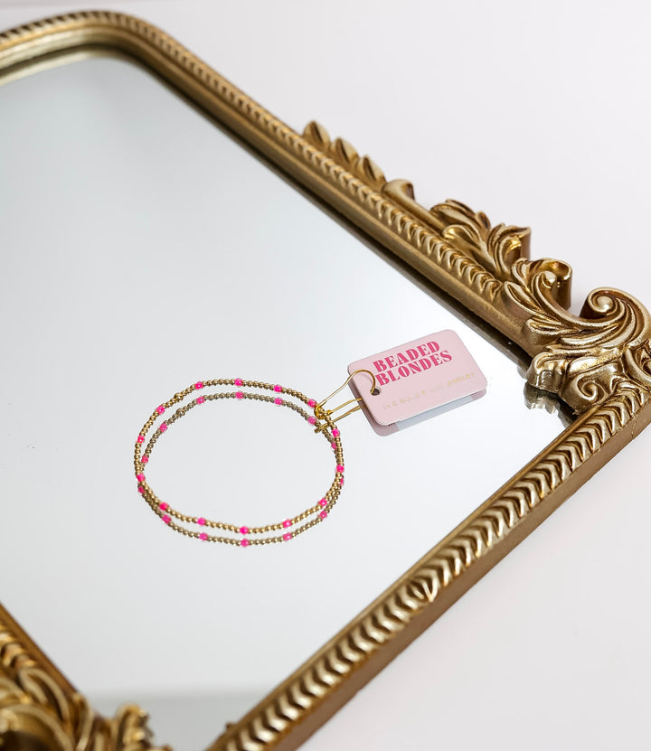 Beaded Blondes | Hot Pink Dainty Poppi Bracelet in Gold