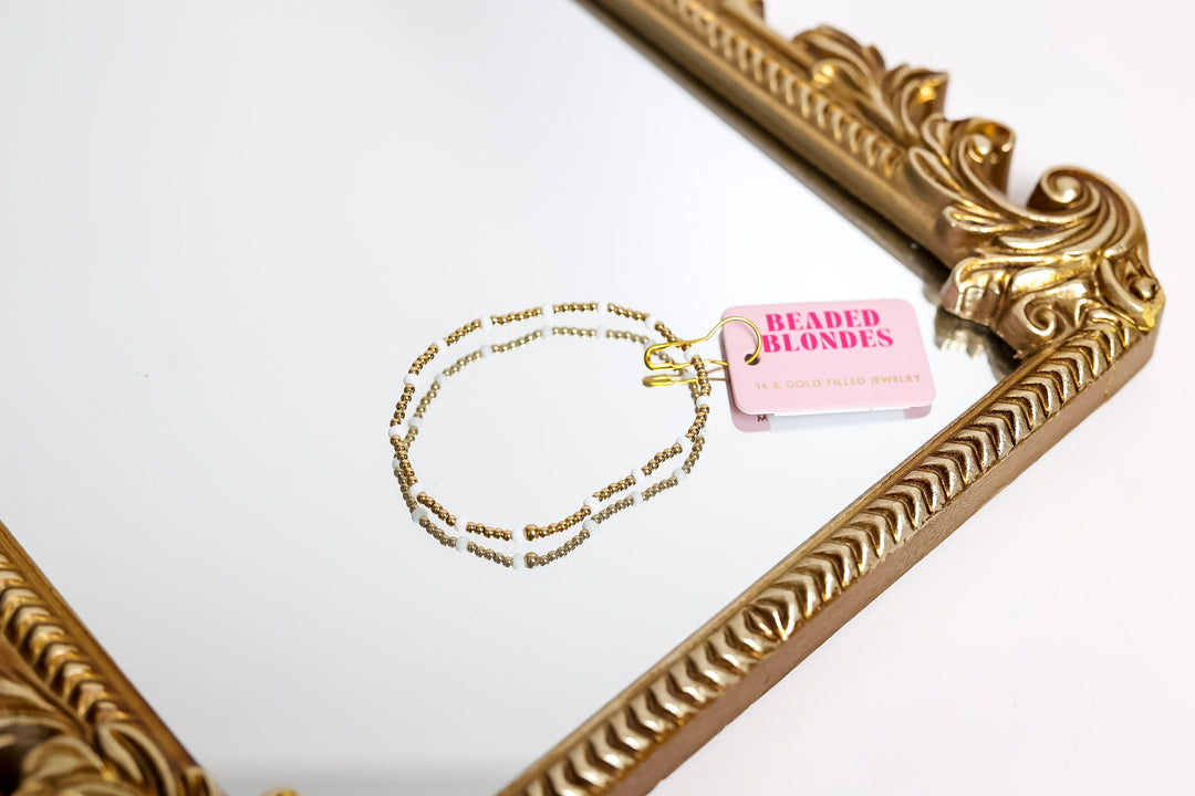 Beaded Blondes | White Dainty Poppi Bracelet in Gold