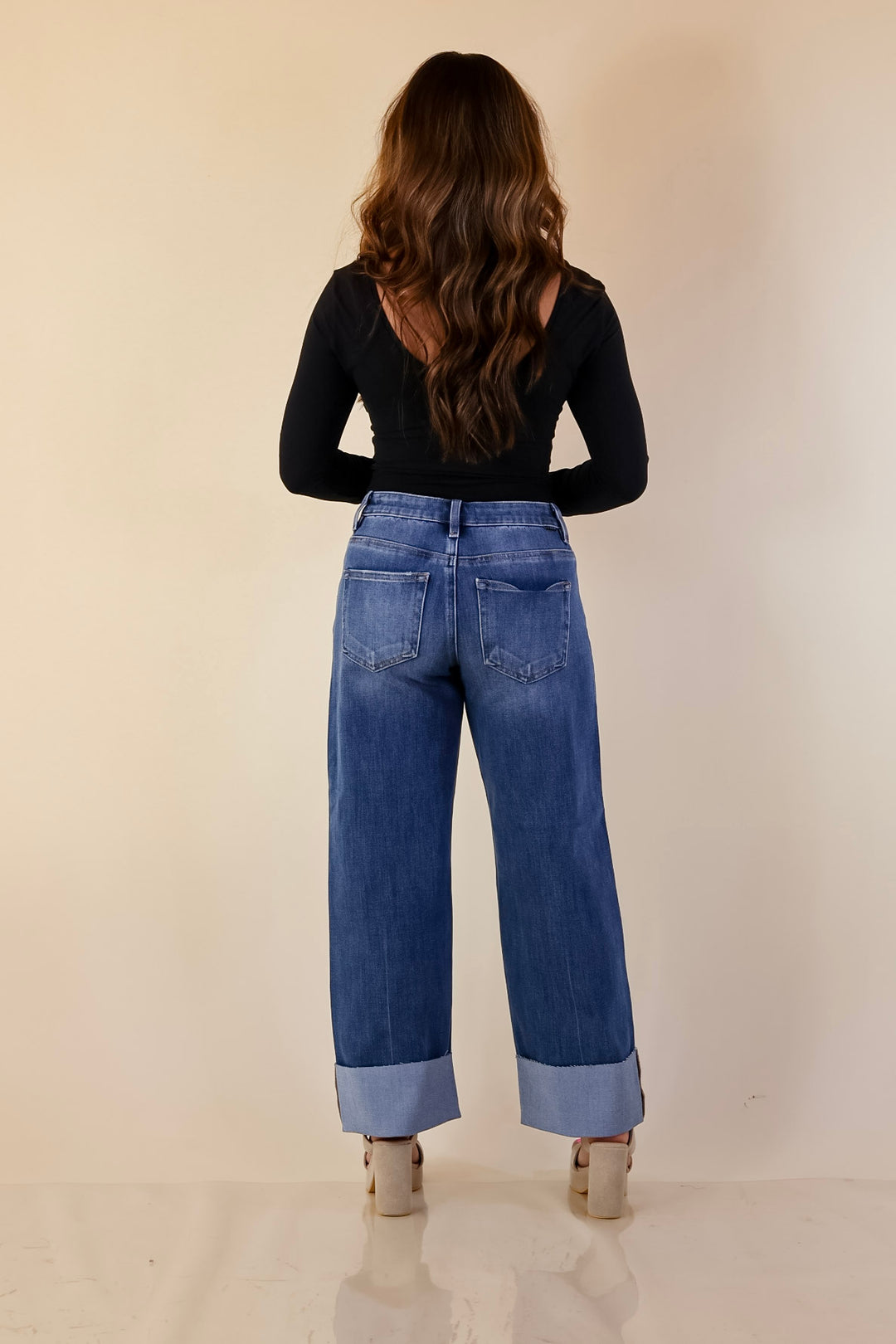 Risen | On Solid Ground Straight Leg Cuffed Jeans in Medium Wash