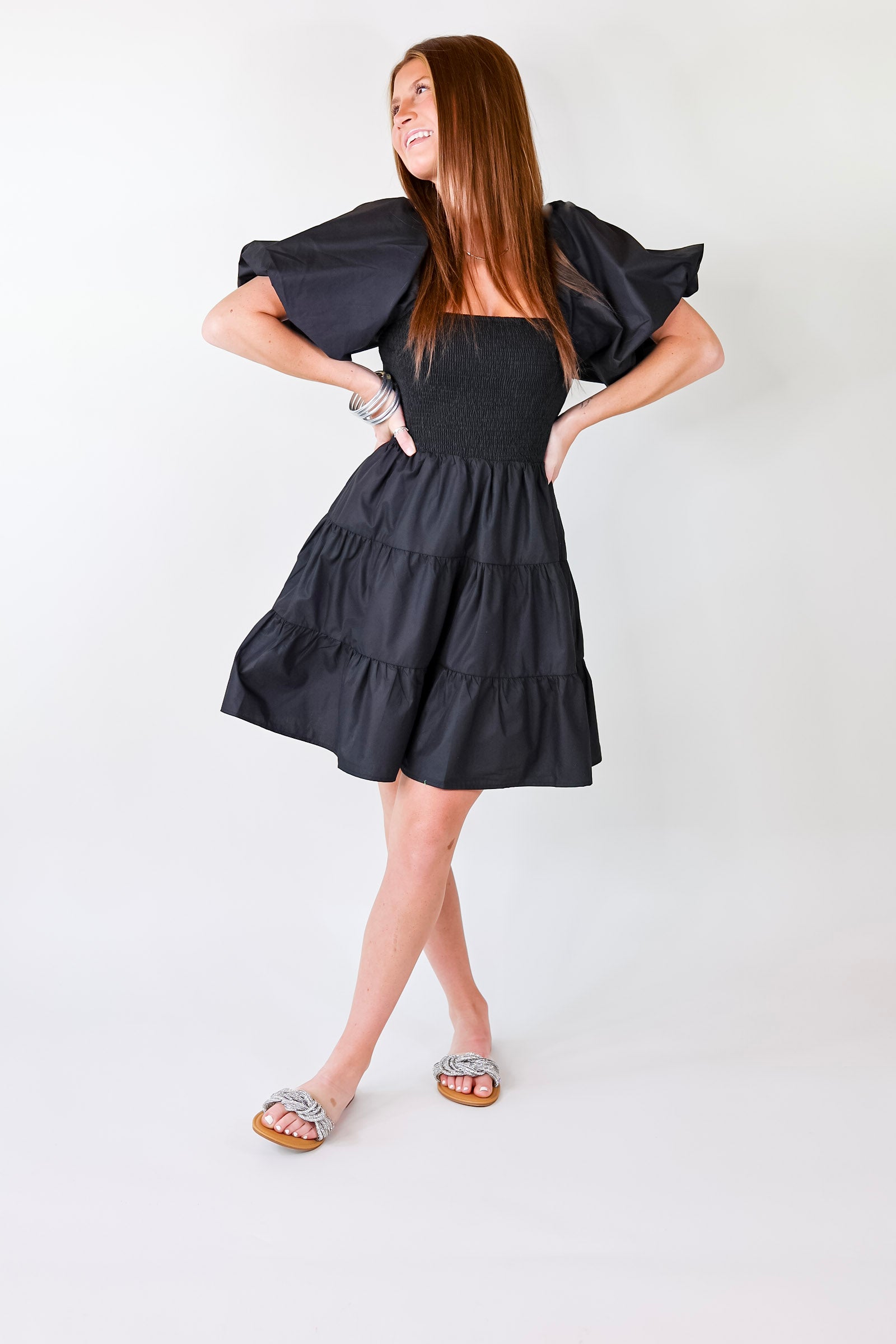 Online Exclusive | Trust Me Puffed Sleeve Dress in Black - Giddy Up Glamour Boutique