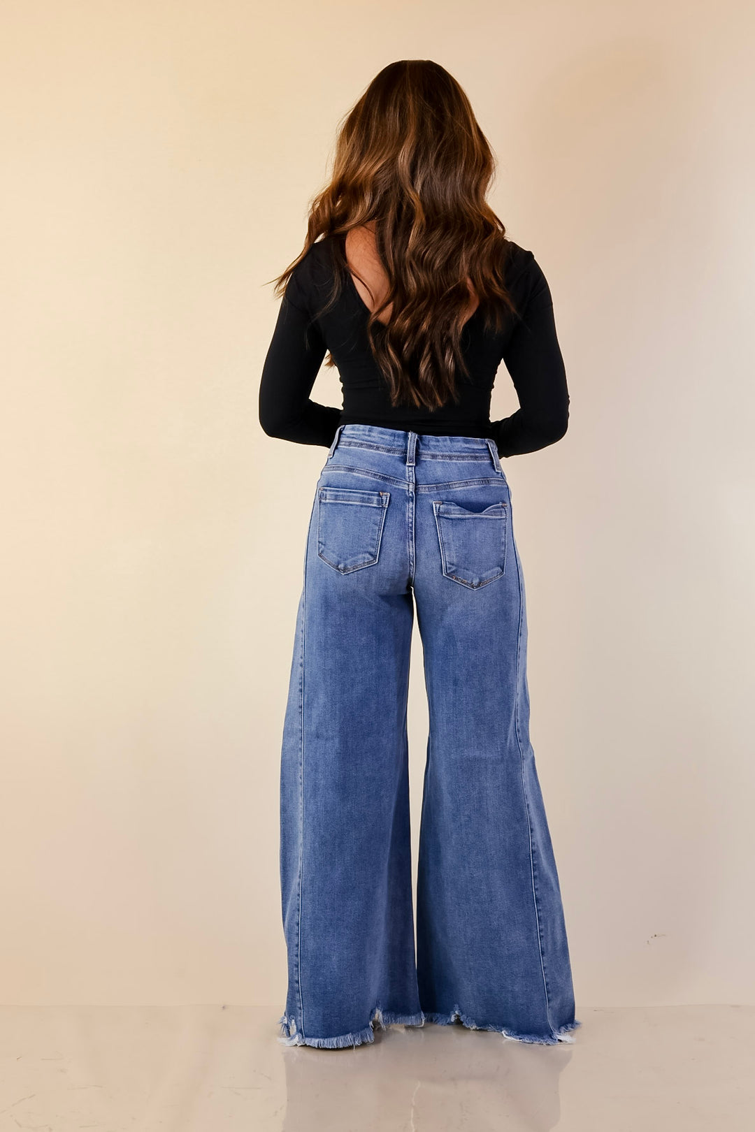 Risen | Holding Steady Wide Leg Raw Hem Jeans in Medium Wash