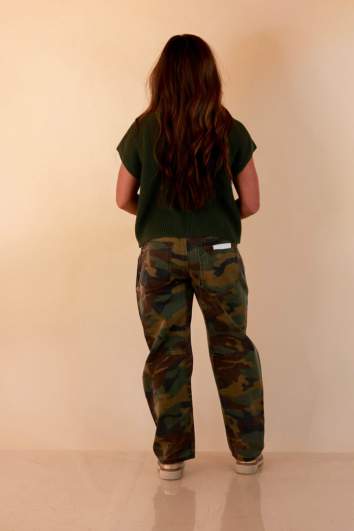Repeat Worthy Cap Sleeve Cropped Sweater with Front Pocket in Olive Green