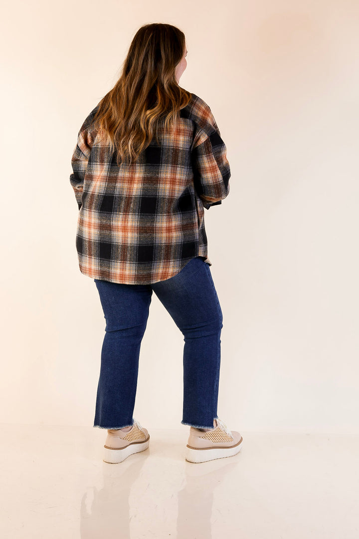Kindness Everywhere Button Up Plaid Shacket in Black Mix