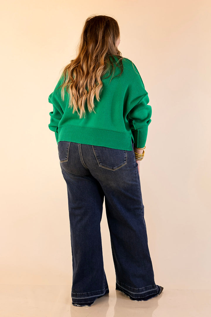 Fireside Fit Cropped Long Sleeve Mock Neck Sweater in Kelly Green