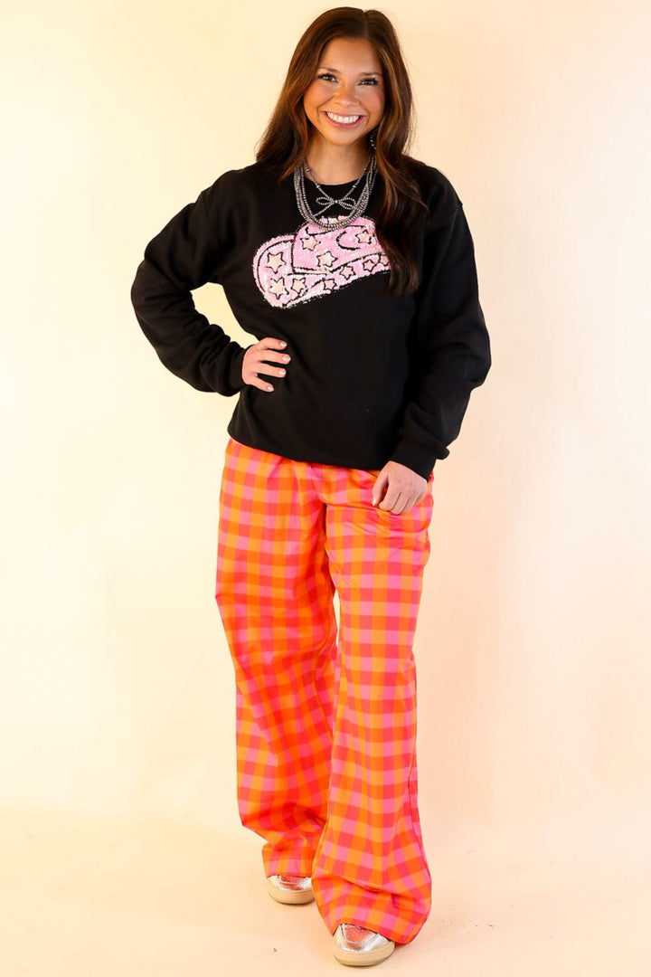 All Hat And Some Cowgirl Sequin Patch Graphic Sweatshirt in Black