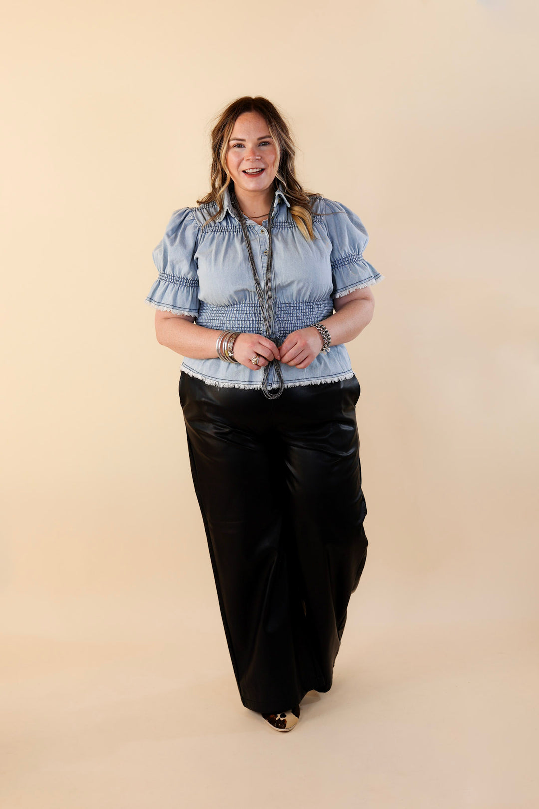 Luxe Feeling Wide Leg Faux Leather Pants in Black - Giddy Up Glamour Boutique