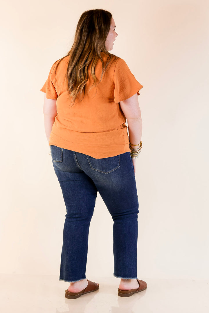 Best Intentions V Neck Short Sleeve Top in Apricot Orange