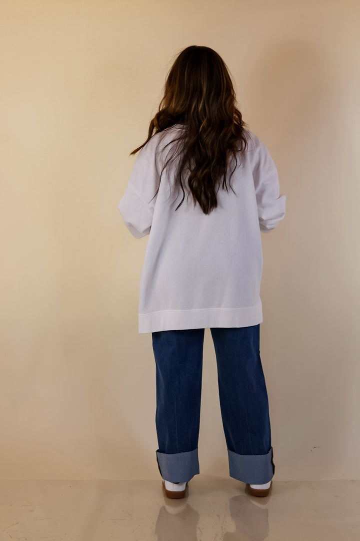 Mud Pie | Feeling Extra Oversized Pink Sequin Bows Graphic Sweatshirt in White