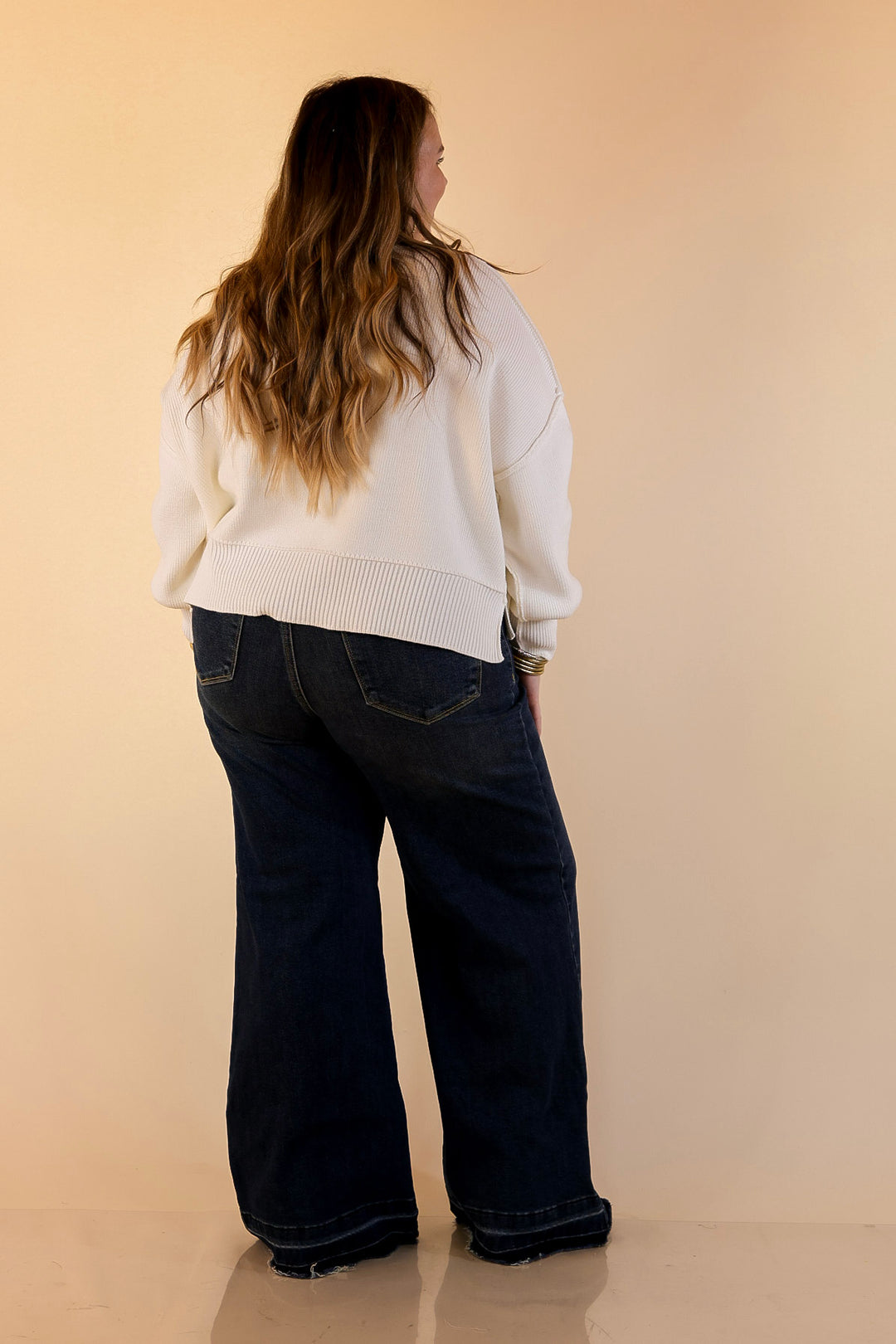 Fireside Fit Cropped Long Sleeve Mock Neck Sweater in Ivory