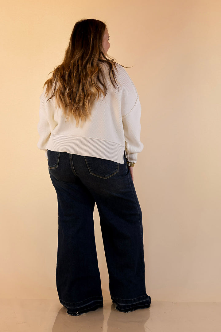 Fireside Fit Cropped Long Sleeve Mock Neck Sweater in Ivory