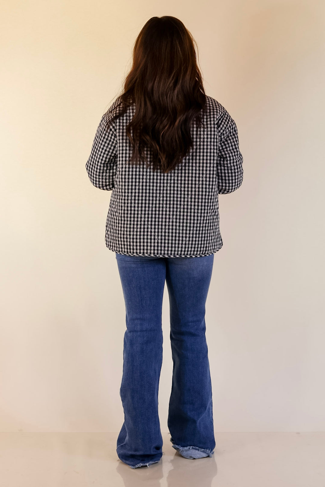 Check it Twice Quilted Gingham Plaid Jacket in Ivory and Black