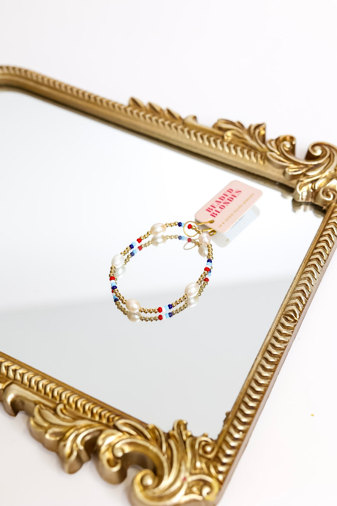 Beaded Blondes | Red, White & Blues Pearl Gold Stretchy Poppi Bracelet