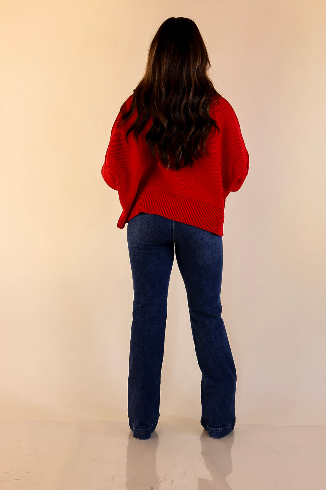 Fireside Fit Cropped Long Sleeve Mock Neck Sweater in Red